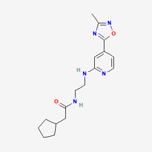 molecular formula C17H23N5O2 B7593016 2-cyclopentyl-N-[2-[[4-(3-methyl-1,2,4-oxadiazol-5-yl)pyridin-2-yl]amino]ethyl]acetamide 