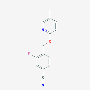 molecular formula C14H11FN2O B7593043 3-Fluoro-4-[(5-methylpyridin-2-yl)oxymethyl]benzonitrile 