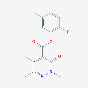 molecular formula C15H15FN2O3 B7593081 (2-Fluoro-5-methylphenyl) 2,5,6-trimethyl-3-oxopyridazine-4-carboxylate 