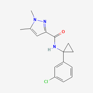 molecular formula C15H16ClN3O B7593140 N-[1-(3-chlorophenyl)cyclopropyl]-1,5-dimethylpyrazole-3-carboxamide 