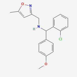 molecular formula C19H19ClN2O2 B7593362 1-(2-chlorophenyl)-1-(4-methoxyphenyl)-N-[(5-methyl-1,2-oxazol-3-yl)methyl]methanamine 