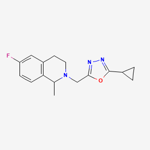 molecular formula C16H18FN3O B7593465 2-cyclopropyl-5-[(6-fluoro-1-methyl-3,4-dihydro-1H-isoquinolin-2-yl)methyl]-1,3,4-oxadiazole 