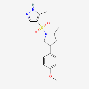 molecular formula C16H21N3O3S B7593555 4-[4-(4-methoxyphenyl)-2-methylpyrrolidin-1-yl]sulfonyl-5-methyl-1H-pyrazole 