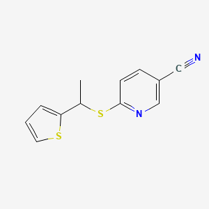 molecular formula C12H10N2S2 B7593653 6-(1-Thiophen-2-ylethylsulfanyl)pyridine-3-carbonitrile 
