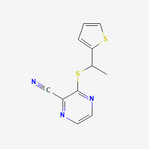 molecular formula C11H9N3S2 B7593655 3-(1-Thiophen-2-ylethylsulfanyl)pyrazine-2-carbonitrile 