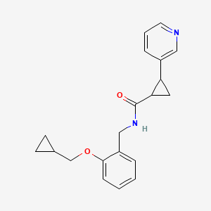 molecular formula C20H22N2O2 B7593658 N-[[2-(cyclopropylmethoxy)phenyl]methyl]-2-pyridin-3-ylcyclopropane-1-carboxamide 