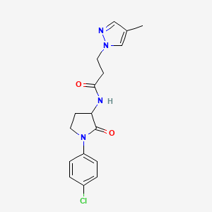 molecular formula C17H19ClN4O2 B7593664 N-[1-(4-chlorophenyl)-2-oxopyrrolidin-3-yl]-3-(4-methylpyrazol-1-yl)propanamide 