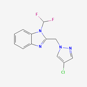 molecular formula C12H9ClF2N4 B7593694 2-[(4-Chloropyrazol-1-yl)methyl]-1-(difluoromethyl)benzimidazole 