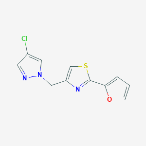 molecular formula C11H8ClN3OS B7593706 4-[(4-Chloropyrazol-1-yl)methyl]-2-(furan-2-yl)-1,3-thiazole 