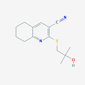 molecular formula C14H18N2OS B7593792 2-(2-Hydroxy-2-methylpropyl)sulfanyl-5,6,7,8-tetrahydroquinoline-3-carbonitrile 