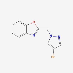 molecular formula C11H8BrN3O B7593903 2-[(4-Bromopyrazol-1-yl)methyl]-1,3-benzoxazole 