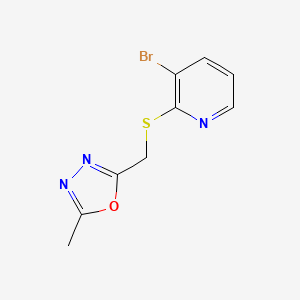 molecular formula C9H8BrN3OS B7593959 2-[(3-Bromopyridin-2-yl)sulfanylmethyl]-5-methyl-1,3,4-oxadiazole 