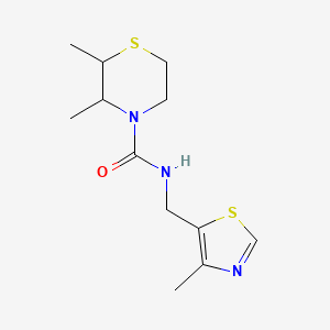 molecular formula C12H19N3OS2 B7593977 2,3-dimethyl-N-[(4-methyl-1,3-thiazol-5-yl)methyl]thiomorpholine-4-carboxamide 