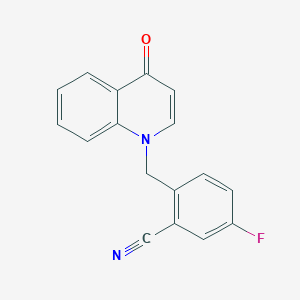 molecular formula C17H11FN2O B7593994 5-Fluoro-2-[(4-oxoquinolin-1-yl)methyl]benzonitrile 