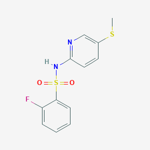 molecular formula C12H11FN2O2S2 B7594238 2-fluoro-N-(5-methylsulfanylpyridin-2-yl)benzenesulfonamide 