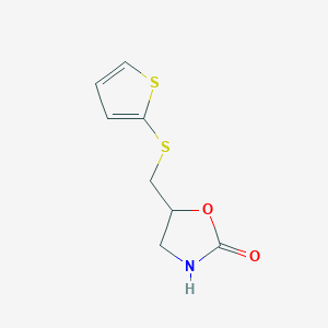 molecular formula C8H9NO2S2 B7594396 5-(Thiophen-2-ylsulfanylmethyl)-1,3-oxazolidin-2-one 