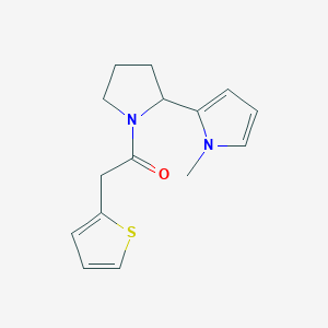molecular formula C15H18N2OS B7594452 1-[2-(1-Methylpyrrol-2-yl)pyrrolidin-1-yl]-2-thiophen-2-ylethanone 