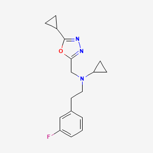 molecular formula C17H20FN3O B7594632 N-[(5-cyclopropyl-1,3,4-oxadiazol-2-yl)methyl]-N-[2-(3-fluorophenyl)ethyl]cyclopropanamine 