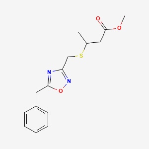 molecular formula C15H18N2O3S B7594658 Methyl 3-[(5-benzyl-1,2,4-oxadiazol-3-yl)methylsulfanyl]butanoate 