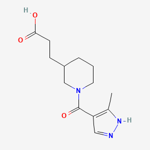molecular formula C13H19N3O3 B7594726 3-[1-(5-methyl-1H-pyrazole-4-carbonyl)piperidin-3-yl]propanoic acid 
