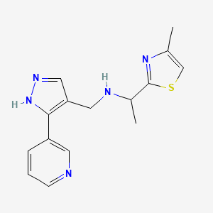 molecular formula C15H17N5S B7594779 1-(4-methyl-1,3-thiazol-2-yl)-N-[(5-pyridin-3-yl-1H-pyrazol-4-yl)methyl]ethanamine 