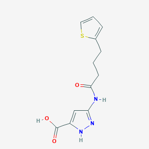 molecular formula C12H13N3O3S B7594916 3-(4-thiophen-2-ylbutanoylamino)-1H-pyrazole-5-carboxylic acid 