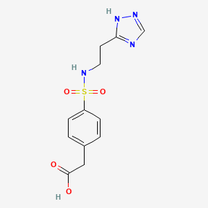 molecular formula C12H14N4O4S B7594989 2-[4-[2-(1H-1,2,4-triazol-5-yl)ethylsulfamoyl]phenyl]acetic acid 