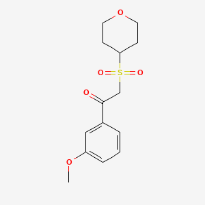 molecular formula C14H18O5S B7595212 1-(3-Methoxyphenyl)-2-(oxan-4-ylsulfonyl)ethanone 
