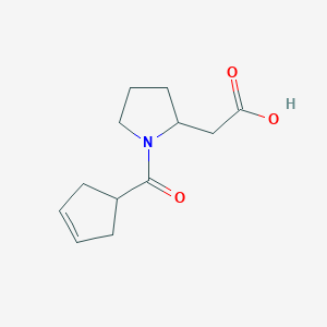molecular formula C12H17NO3 B7595332 2-[1-(Cyclopent-3-ene-1-carbonyl)pyrrolidin-2-yl]acetic acid 