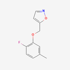 molecular formula C11H10FNO2 B7595422 5-[(2-Fluoro-5-methylphenoxy)methyl]-1,2-oxazole 