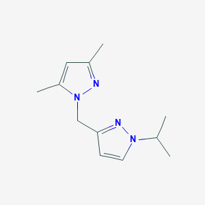 molecular formula C12H18N4 B7595436 3,5-Dimethyl-1-[(1-propan-2-ylpyrazol-3-yl)methyl]pyrazole 