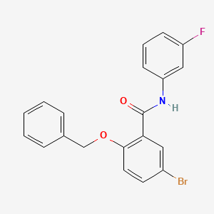 molecular formula C20H15BrFNO2 B7595812 5-Bromo-N-(3-fluorophenyl)-2-[(phenylmethyl)oxy]benzamide 