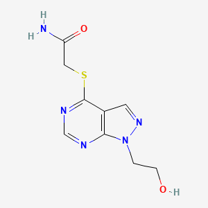 molecular formula C9H11N5O2S B7595827 2-[1-(2-Hydroxyethyl)pyrazolo[3,4-d]pyrimidin-4-yl]sulfanylacetamide 