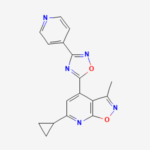 molecular formula C17H13N5O2 B7596280 6-Cyclopropyl-3-methyl-4-(3-pyridin-4-yl-1,2,4-oxadiazol-5-yl)-[1,2]oxazolo[5,4-b]pyridine 