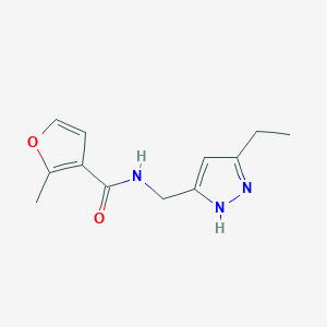 molecular formula C12H15N3O2 B7596320 N-[(3-ethyl-1H-pyrazol-5-yl)methyl]-2-methylfuran-3-carboxamide 