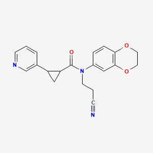 molecular formula C20H19N3O3 B7596396 N-(2-cyanoethyl)-N-(2,3-dihydro-1,4-benzodioxin-6-yl)-2-pyridin-3-ylcyclopropane-1-carboxamide 