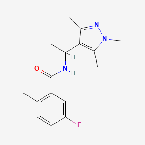 molecular formula C16H20FN3O B7596642 5-fluoro-2-methyl-N-[1-(1,3,5-trimethylpyrazol-4-yl)ethyl]benzamide 