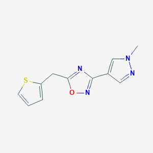 molecular formula C11H10N4OS B7596646 3-(1-Methylpyrazol-4-yl)-5-(thiophen-2-ylmethyl)-1,2,4-oxadiazole 