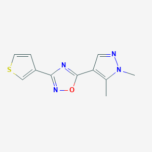 molecular formula C11H10N4OS B7596737 5-(1,5-Dimethylpyrazol-4-yl)-3-thiophen-3-yl-1,2,4-oxadiazole 