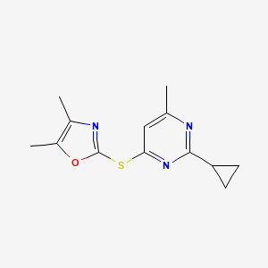 2-(2-Cyclopropyl-6-methylpyrimidin-4-yl)sulfanyl-4,5-dimethyl-1,3-oxazole