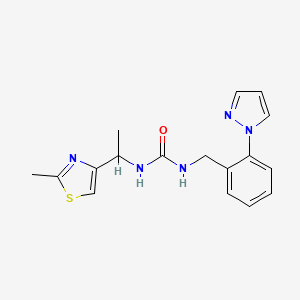 molecular formula C17H19N5OS B7596966 1-[1-(2-Methyl-1,3-thiazol-4-yl)ethyl]-3-[(2-pyrazol-1-ylphenyl)methyl]urea 