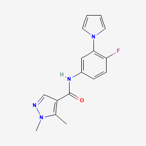 molecular formula C16H15FN4O B7597016 N-(4-fluoro-3-pyrrol-1-ylphenyl)-1,5-dimethylpyrazole-4-carboxamide 