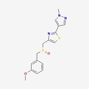 molecular formula C16H17N3O2S2 B7597153 4-[(3-Methoxyphenyl)methylsulfinylmethyl]-2-(1-methylpyrazol-4-yl)-1,3-thiazole 