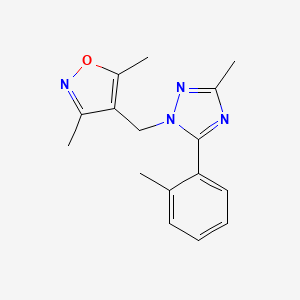 molecular formula C16H18N4O B7597329 3,5-Dimethyl-4-[[3-methyl-5-(2-methylphenyl)-1,2,4-triazol-1-yl]methyl]-1,2-oxazole 