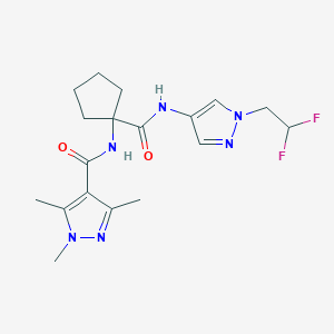 molecular formula C18H24F2N6O2 B7597838 N-[1-[[1-(2,2-difluoroethyl)pyrazol-4-yl]carbamoyl]cyclopentyl]-1,3,5-trimethylpyrazole-4-carboxamide 