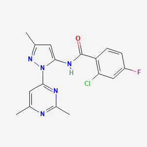 molecular formula C17H15ClFN5O B7598005 2-chloro-N-[2-(2,6-dimethylpyrimidin-4-yl)-5-methylpyrazol-3-yl]-4-fluorobenzamide 