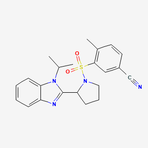 molecular formula C22H24N4O2S B7598011 4-Methyl-3-[2-(1-propan-2-ylbenzimidazol-2-yl)pyrrolidin-1-yl]sulfonylbenzonitrile 