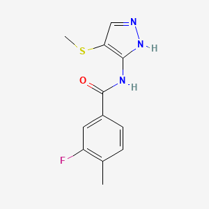 molecular formula C12H12FN3OS B7598054 3-fluoro-4-methyl-N-(4-methylsulfanyl-1H-pyrazol-5-yl)benzamide 