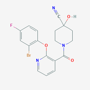 molecular formula C18H15BrFN3O3 B7598131 1-[2-(2-Bromo-4-fluorophenoxy)pyridine-3-carbonyl]-4-hydroxypiperidine-4-carbonitrile 