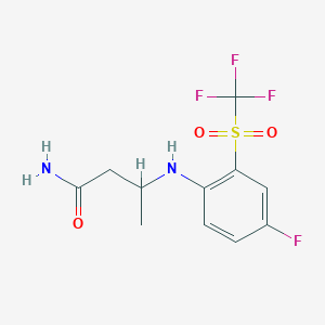 molecular formula C11H12F4N2O3S B7598544 3-[4-Fluoro-2-(trifluoromethylsulfonyl)anilino]butanamide 